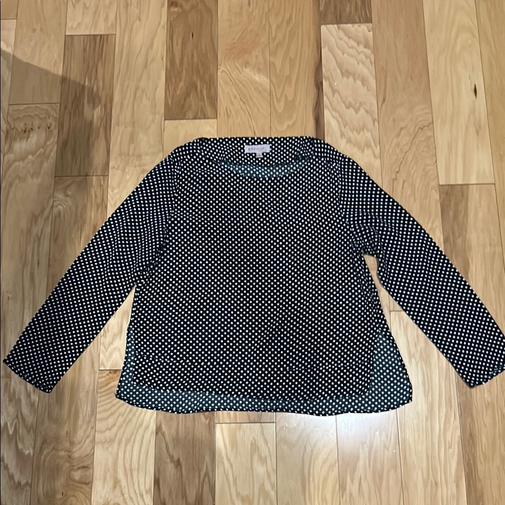 Philosophy Navy and White Polka Dot Women's Top- Size Large